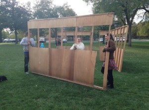 Gil, on left, building a Sukkah with his friends in Jewish Students of Carleton