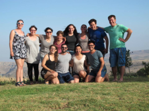 Me, in the back row in the pink shirt, and the friends in my kvutza, or commune. We’re all olim from Habonim Dror America and Australia, and we live in an apartment in Haifa with a beautiful view of northern Israel and the sea